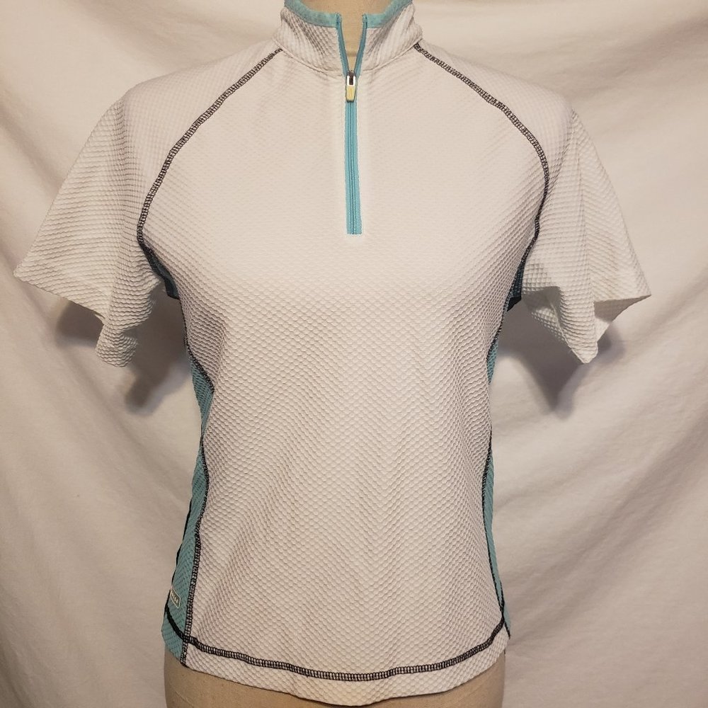 NWT Astra Classic Women's Polo Shirt Textured Golf Top White Turquoise Small S